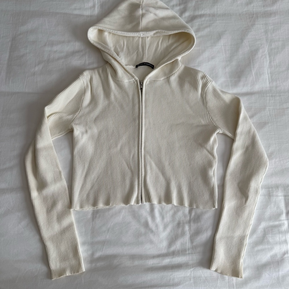 Brandy Melville Cream Knit Zip Hoodie